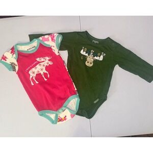 Little Blue House The Childrens Place Moose Bodysuit Set Pink Green 12M 2pc